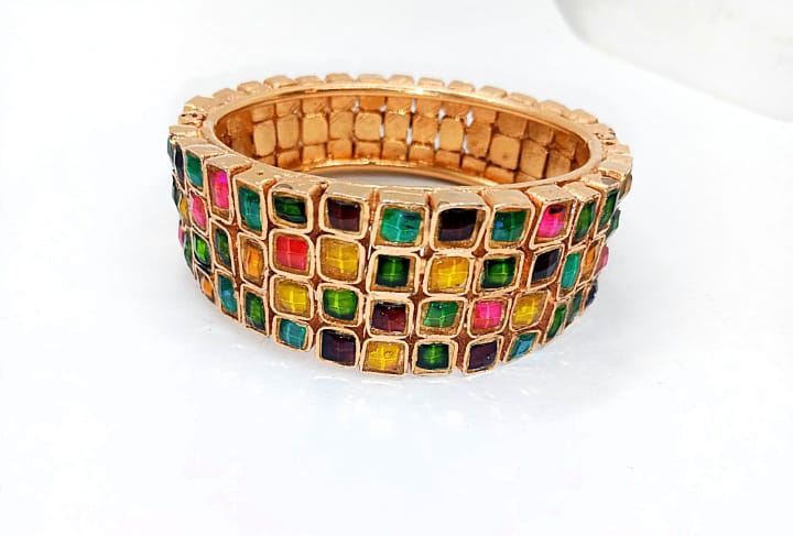 Bangle with Multi-Color Tourmaline Stones – gold plated designer kada