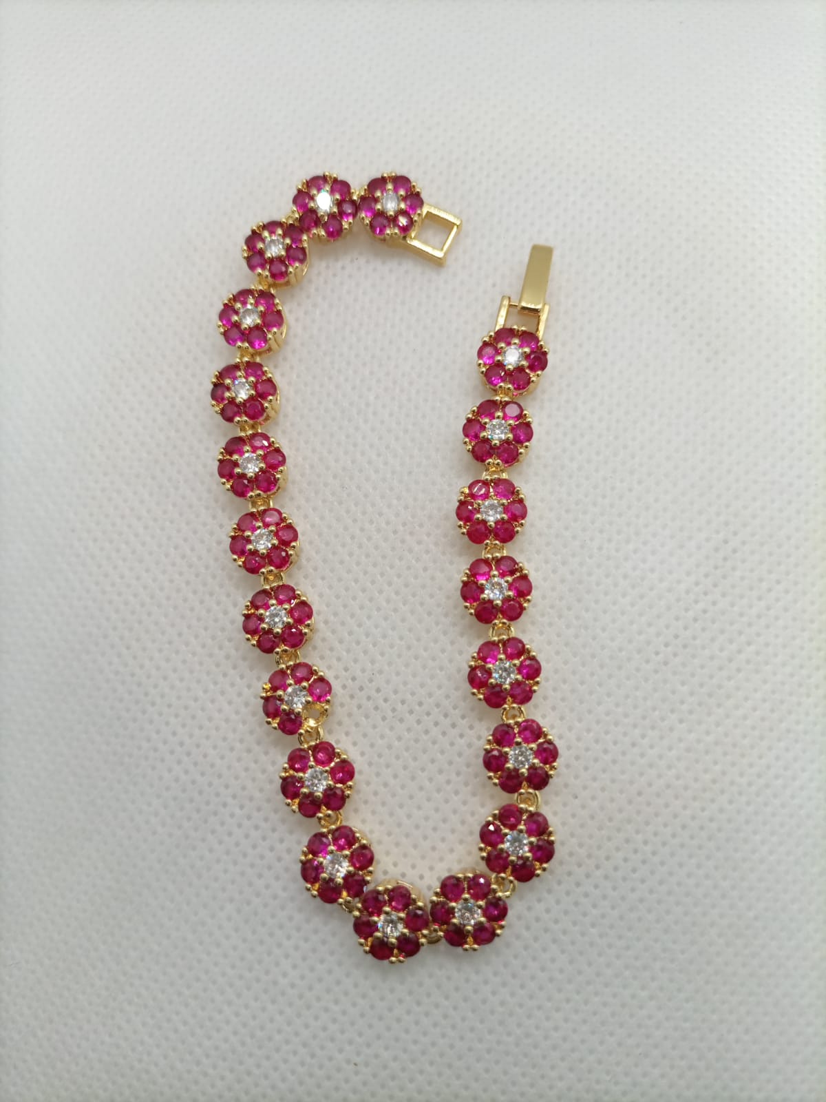 Blossom Shine Ruby Bracelet Elegant Floral Design with Sparkling Red & White Stones