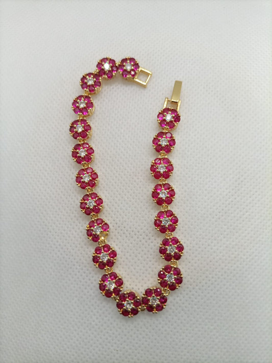 Blossom Shine Ruby Bracelet Elegant Floral Design with Sparkling Red & White Stones