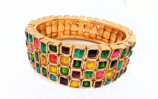 Bangle with Multi-Color Tourmaline Stones – gold plated designer kada
