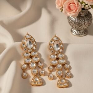Classic Gold Earrings with Polki Diamond Sparkle