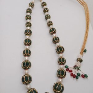 Rich Green Gemstones with Elegant Pearls