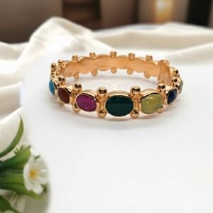 Radiant Multi Color Stone Bangle Set in Elegant Golden Frame Handcrafted Beauty with Timeless Charm