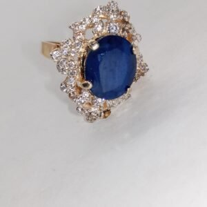 Beautiful Ring Real Nelam Stone with high copy Diamond polki gold masking